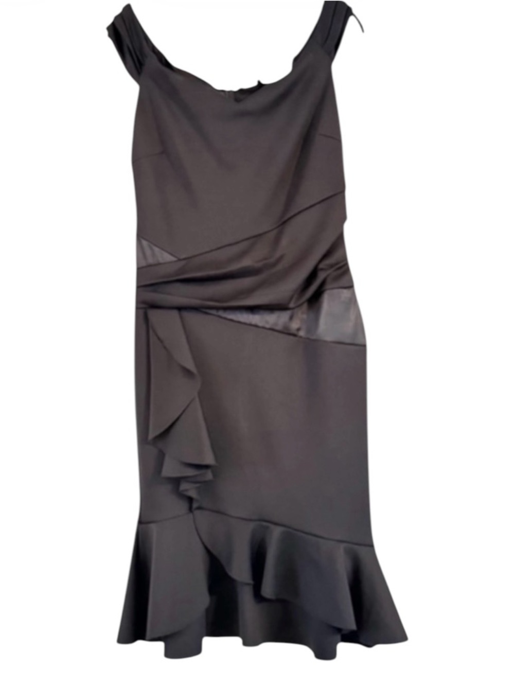 VENUS Black Off The Shoulder Ruffle Bodycon Midi Cocktail Dress Size M